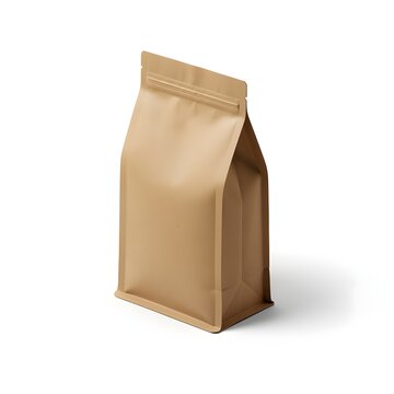 Brown Kraft Paper Food Pouch, Isolated on White Background