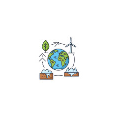 Obraz premium Earth with green leaf and wind turbine in eco friendly cycle