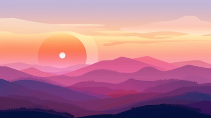 Obraz premium Abstract illustration of a sunset over layered mountains with a gradient