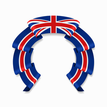 British flag circular wavy ribbon, ideal for patriotic or cultural design themes. Vector illustration.