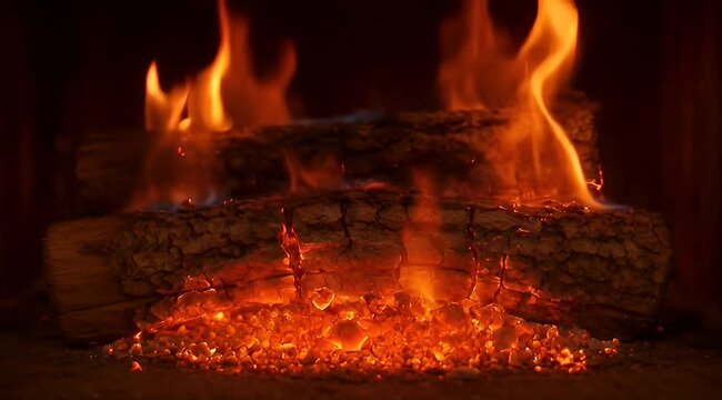 A warm and inviting fireplace with glowing embers and flickering flames