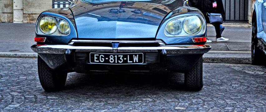 Paris, France - October 24th 2019 : Grey DS citroen parked in front of the Automobile club of France.
