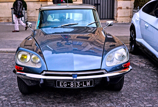 Paris, France - October 24th 2019 : Grey DS citroen parked in front of the Automobile club of France.