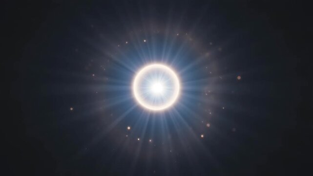 A bright celestial body emitting radiant energy against a dark backdrop. The central source of light shines with intensity and surrounding the luminous sphere, adding depth to the visual narrative