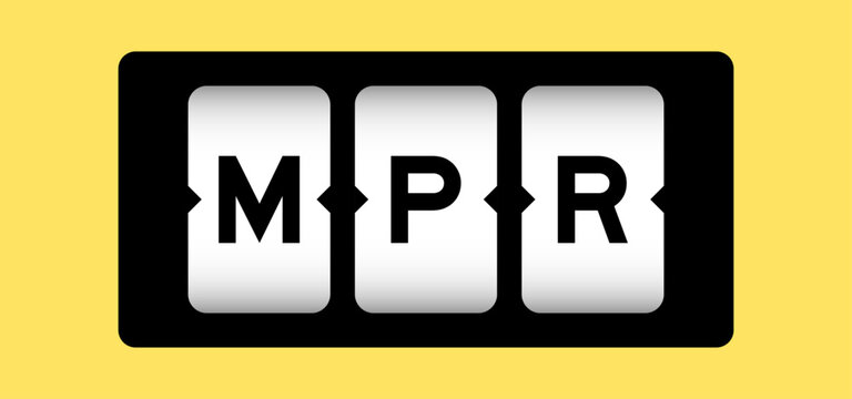 Black color in word MPR (Abbreviation of Market price referent or Monthly progress report) on slot banner with yellow color background