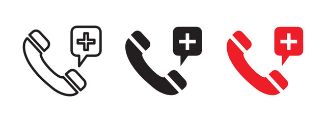 Ambulance call icon set emergency phone doctor vector symbol Victor Art Illustrations © MdRaihan