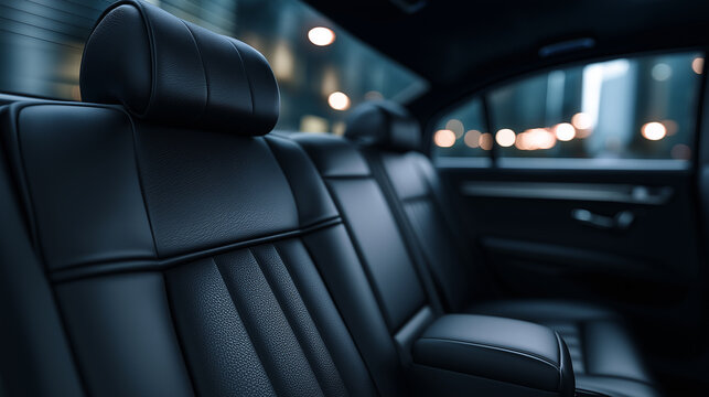 Modern luxury black leather car seats inside premium vehicle interior representing comfort and automotive design.