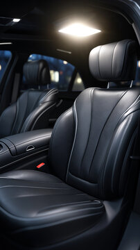 Modern luxury black leather car seats inside premium vehicle interior representing comfort and automotive design.