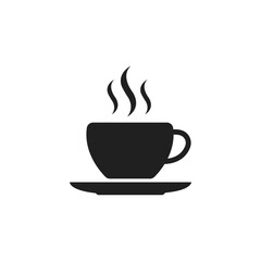 Obraz premium Steaming Coffee Cup Icon Simple Black Silhouette Isolated on White Background Minimalist Design Representing Warmth Energy and Morning Rituals for Cafes and Beverage Brands