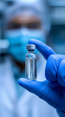 Fototapeta premium Scientist in protective laboratory equipment holding test tube representing medical research and biotechnology.