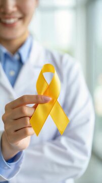 Endometriosis awareness ribbon in doctor hand, endometriosis awareness month healthcare, women health advocacy gynecology reproductive health support, chronic pelvic pain infertility care