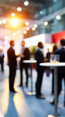 Fototapeta premium Blurred motion of business people walking through a large modern convention hall representing corporate activity and business movement.