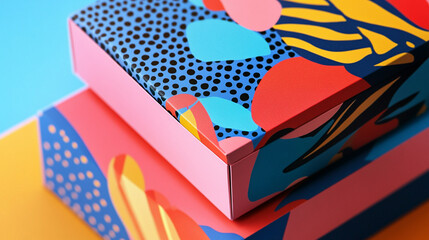 Close-up of stylish luxury ecommerce packaging with bold colorful brand design