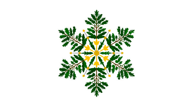 A symmetrical decorative image of a six-pointed star made of stylized greenery