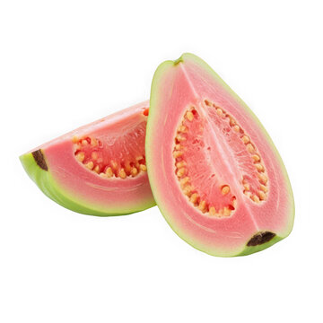 Fresh pink guava fruit cut in half isolated on transparent background