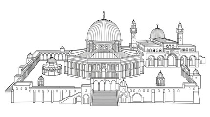 Obraz premium Detailed architectural illustration of a grand historical building with domes and arches