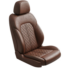 Fototapeta premium A detailed view of a brown car seat with a quilted pattern and headrest PNG isolated on transparent background