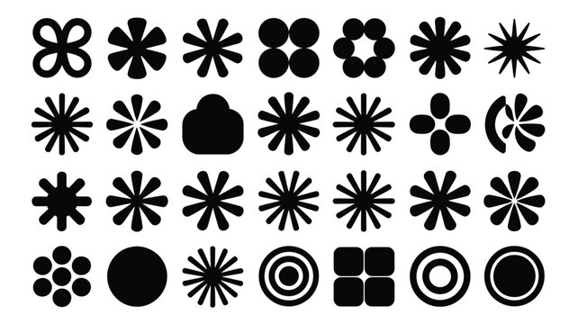 Collection of modern abstract vector silhouette icons featuring various flower and geometric shapes in black on white background for design and decoration purposes