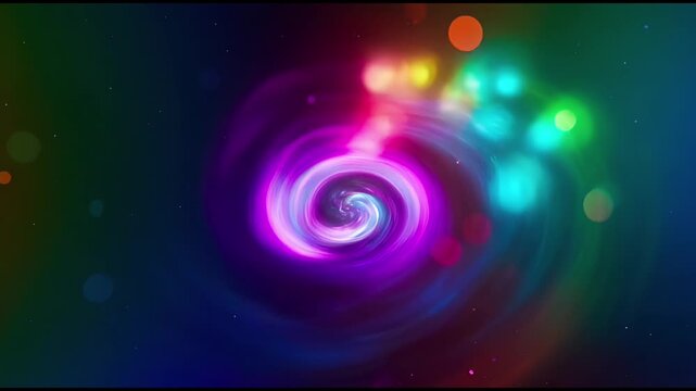 A vibrant spiral galaxy swirling with radiant colors, creating a sense of wonder and cosmic energy. The artwork features a breathtaking display of lights and luminosity