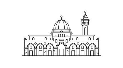 Detailed architectural illustration of a historic mosque with domes and minarets © Suro