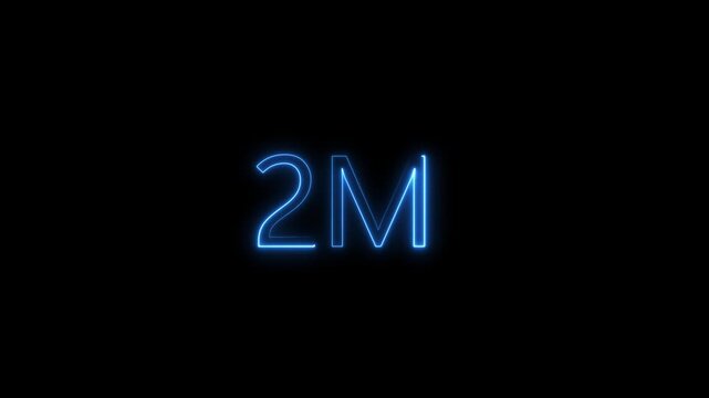 Glowing Neon Blue 2M Text Symbol on Black Background Representing Two Million Units or Followers in a Futuristic Cyberpunk Digital Style for Financial Milestones or Social Media