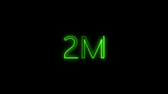 Glowing Neon Green 2M Text Symbol on Black Background Representing Two Million Units or Followers in a Futuristic Cyberpunk Digital Style for Financial Milestones or Social Media