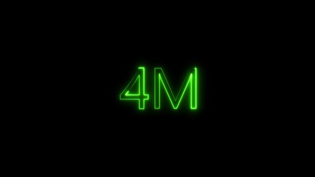 Glowing Neon Green 4M Text Symbol on Black Background Representing Four Million Units or Followers in a Futuristic Cyberpunk Digital Style for Financial Milestones or Social Media