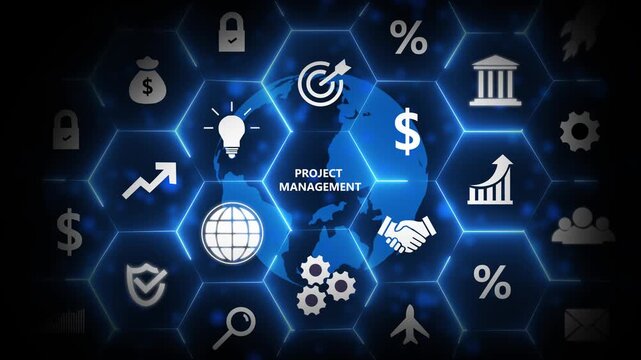 Internet, business, Technology and network concept. Project management concept. Virtual button. 4k animation on transparent technology background.