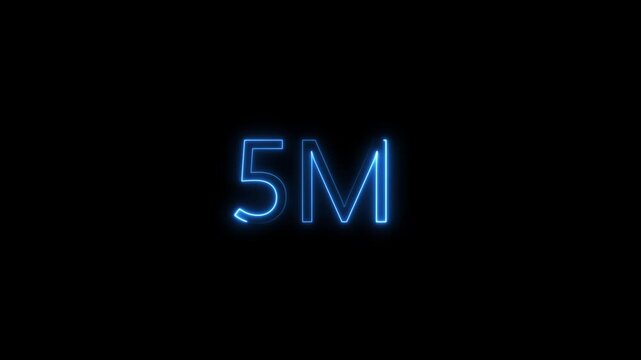 Blue Neon Glowing 5M Text Animation on Black Background, Minimalist Futuristic Electric Signage for Science Tech and Innovation Projects, High Contrast Digital Alpha Loop Overlay