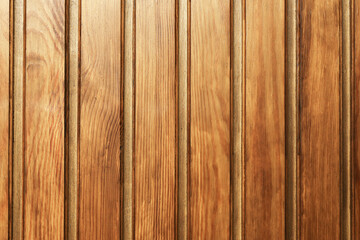 Naklejka premium Natural wooden planks wall background. Rustic wood texture. Brown timber panel surface. Vertical wooden boards pattern. Vintage wood material backdrop.