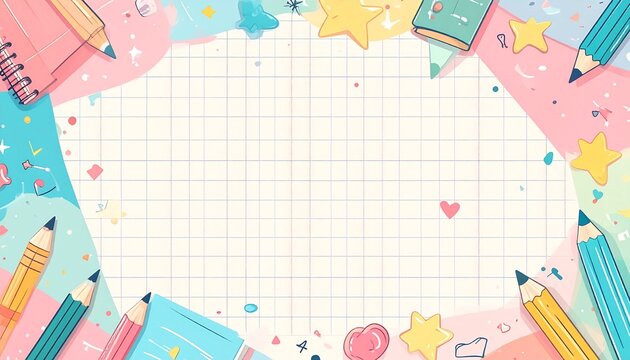 Cute Notebook Grid Paper Background with Doodles Stationery Style Copy Space
