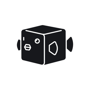 Black Boxfish Silhouette Vector - Square Trunkfish or Cube Fish Marine Icon
