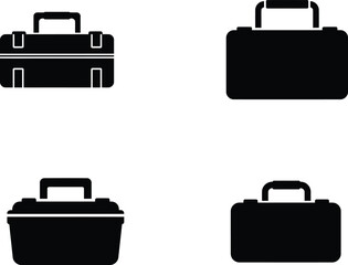 Fototapeta premium Four black and white briefcase icons in different styles and shapes business travel accessories
