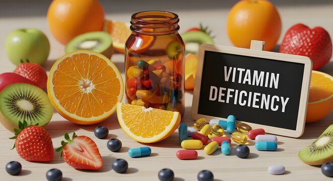 Vitamins, Fruits and Pills for Deficiency, Healthy Diet