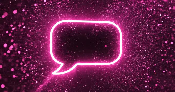Vibrant pink speech bubble with sparkling effects against a dark background, ideal for digital communication themes