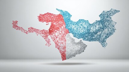 Political map of the Middle East displays connections between the USA and Iran on a white background with space for additional information.