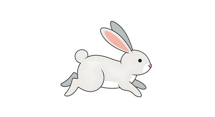 Obraz premium Cute white rabbit with a bow sitting beside colorful Easter eggs in a cartoon vector illustration