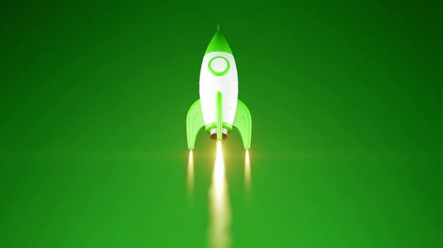 Glowing Green Rocket Launching with Light Trail in Futuristic Space Concept