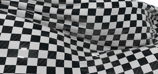 Fototapeta premium Abstract black and white checkered fabric with light reflections and flowing waves. Perfect for backgrounds and textures