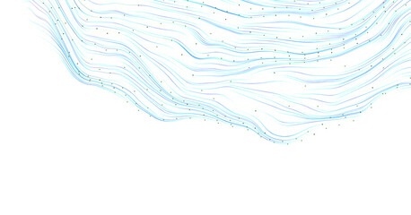 Fototapeta premium Abstract design with flowing blue lines and subtle dots over white space. Ideal for backgrounds and concepts like data v