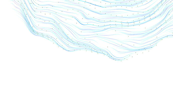 Abstract design with flowing blue lines and subtle dots over white space. Ideal for backgrounds and concepts like data v