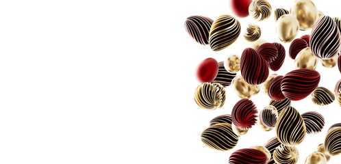 Artistic 3D rendering of elegant Easter eggs in gold and burgundy hues, perfect for holiday greetings, decorations, and © vegefox.com