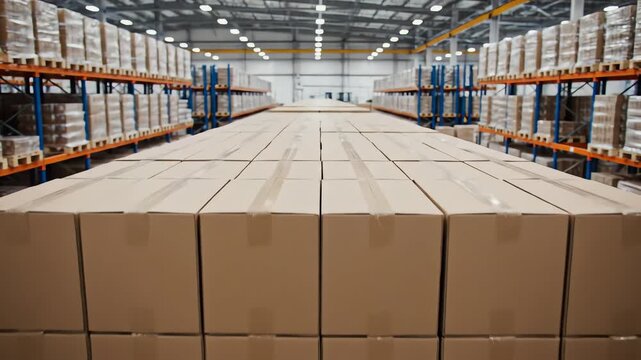 Stacked Cardboard Boxes in Warehouse Storage