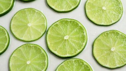 Fresh lime slices on white background.