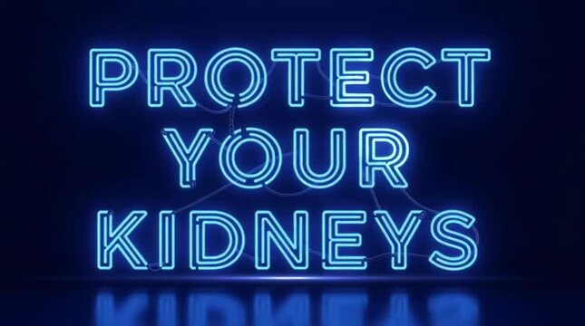 "Protect Your Kidneys" is written in neon glow on a dark blue background
