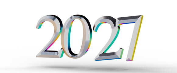 3D metallic styled render of the numbers 2021 with colorful edges on a white background, perfect for new year greetings © vegefox.com