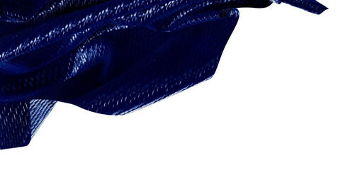 Close up shot of flowing blue fabric. Texture detail of waving cloth isolated on white space for design and background. © vegefox.com