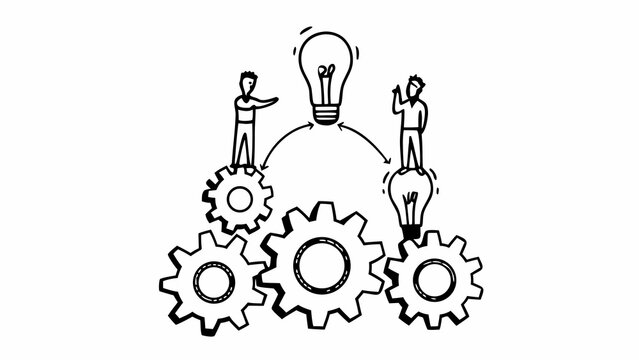 Conceptual doodle of business collaboration where teamwork drives innovation and success