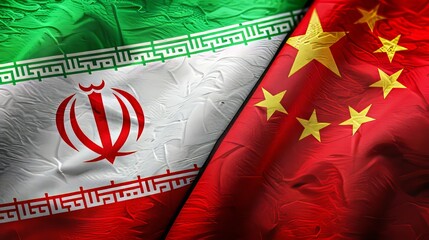 Textile fabric featuring the flags of iran and china a unique cultural blend in fabric design