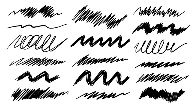 Lines hand drawn set with various black scribbles and strokes featuring sketch, doodle, art with design and vector